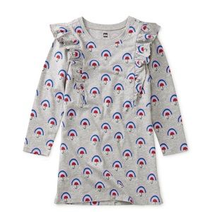 Tea Collection Ruffle sleeve A line dress rainbow umbrella size 14